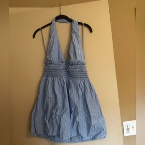 Zara Light Blue Smocked Dress with stripes